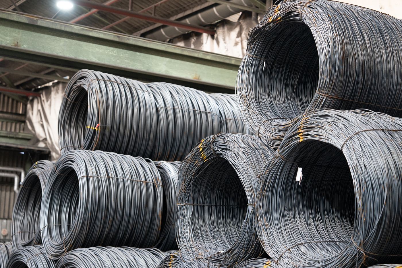 Coils of wire stacked in the Bianco manufacturing plant