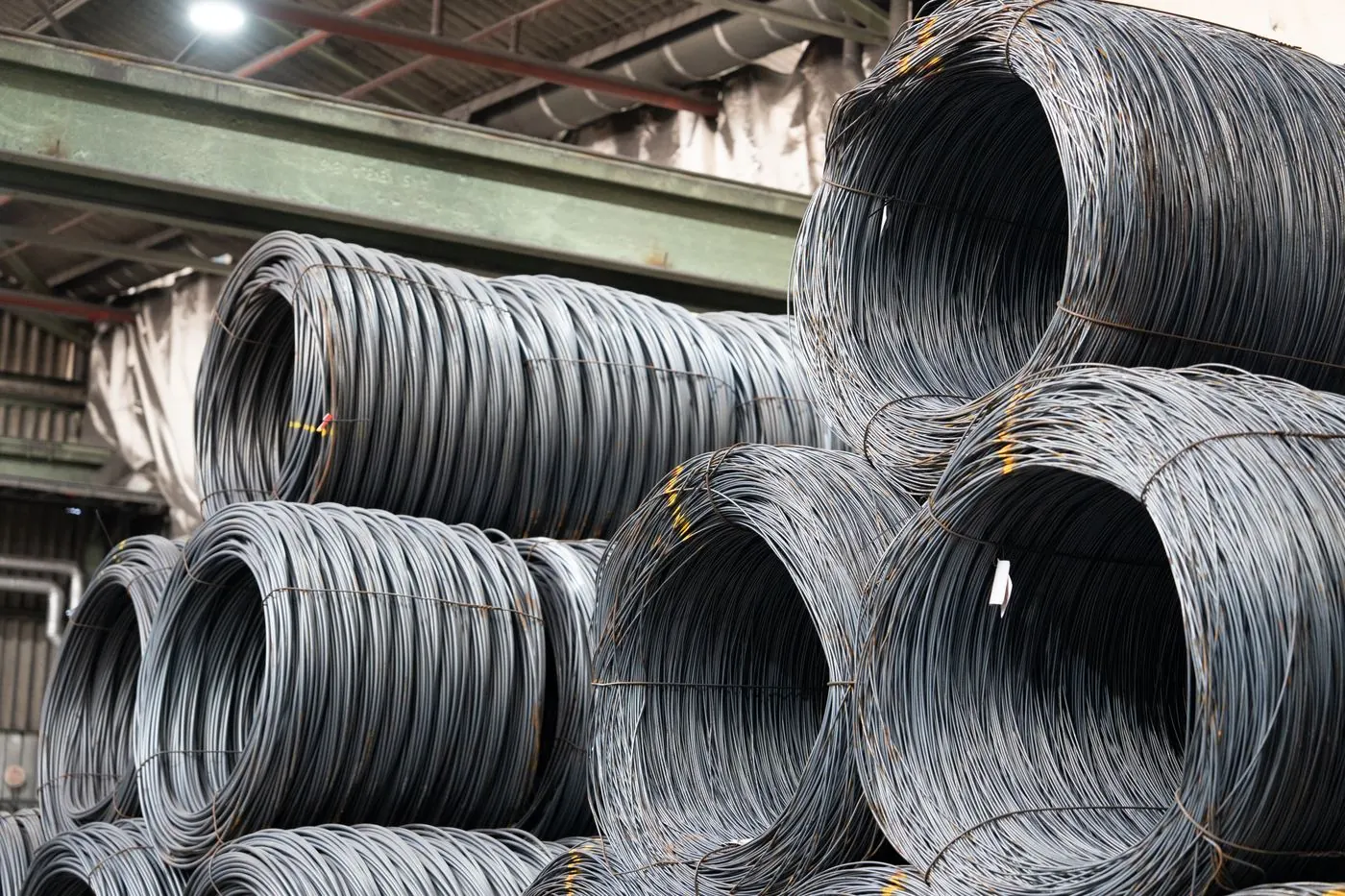 Coils of wire stacked in the Bianco manufacturing plant